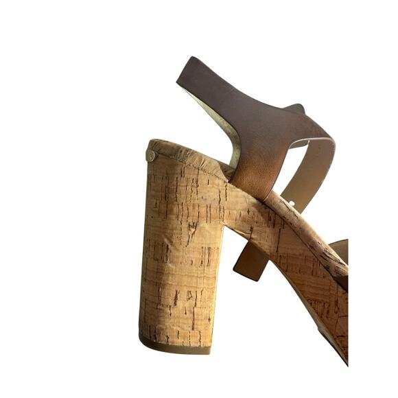 Michael Kors Walnut Natalia 8.5 Leather Platform Sandal Brown Cork 4.5 Inch Heel - Picture 10 of 10